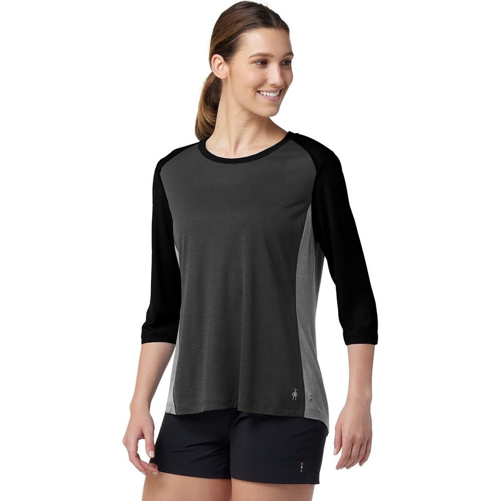 Smartwool Merino Sport 120 Mountain Bike Shirt Womens S 3/4 Sleeve Black Gray